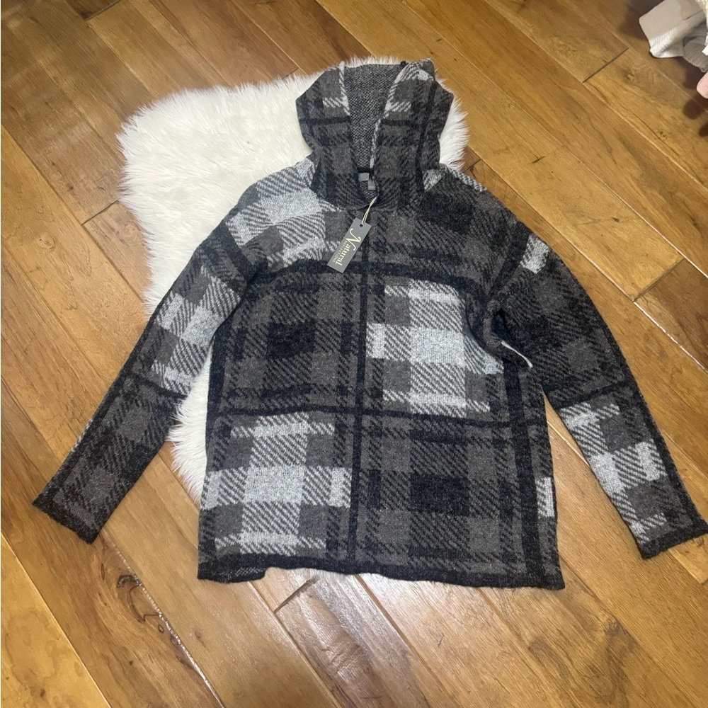 Natural Reflections Black and Gray Plaid Sweater